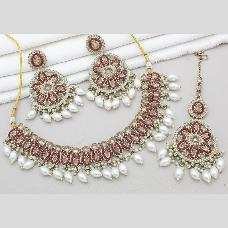 Anjali Jewellery Gold Plated Crystal Stone And Pearls Necklace Set