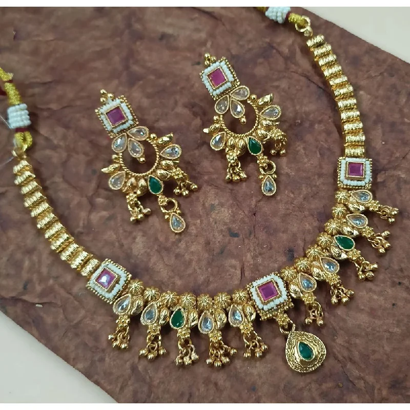 Akruti Collection Gold Plated Pota Stone And Pearls Necklace Set