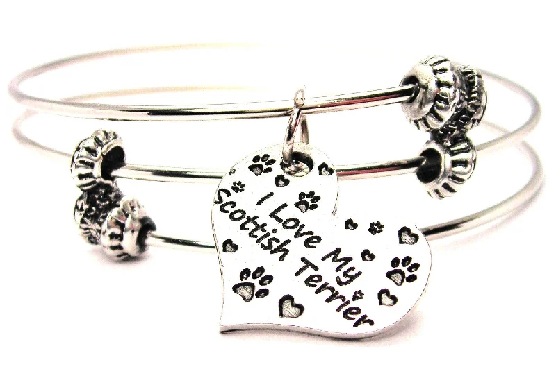 I Love My Scottish Terrier Heart Triple Style Expandable Bangle Bracelet