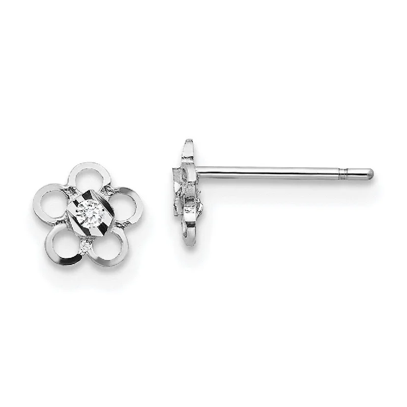 Curata 14k White Gold Polished CZ Cubic Zirconia Flower Post Earrings - 5x5mm Wide