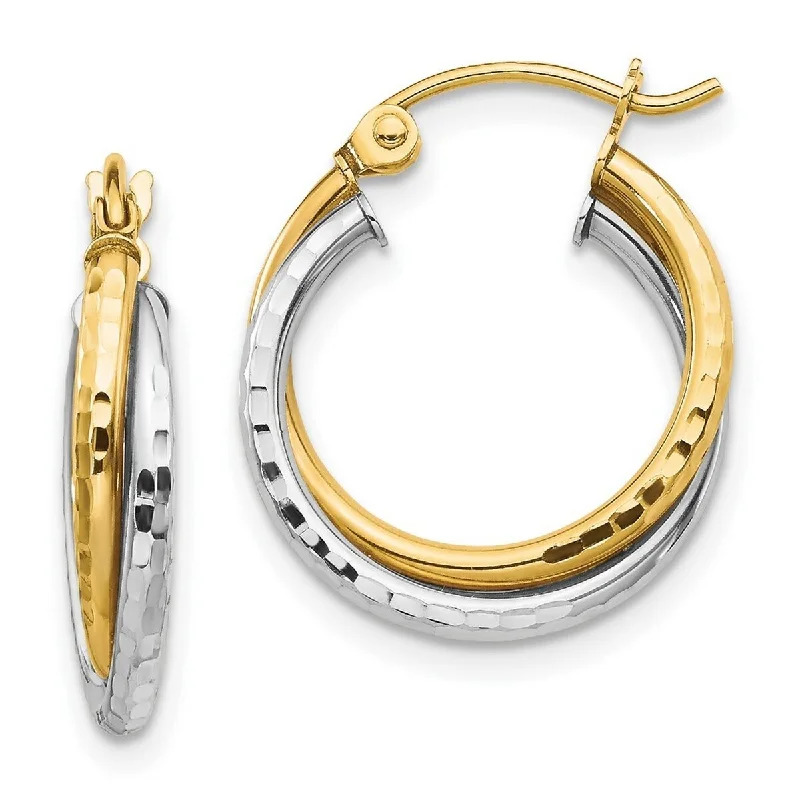 Curata 10k Yellow and White Gold 4x19mm Twist Hoop Earrings