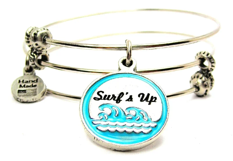 Hand Painted Surfs Up Triple Style Expandable Bangle Bracelet