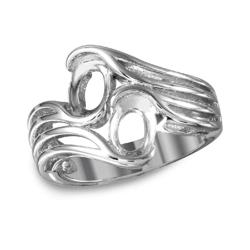 Silver 925 Rhodium Plated Split Shank Double Oval Stone Mounting Ring - BGR01020