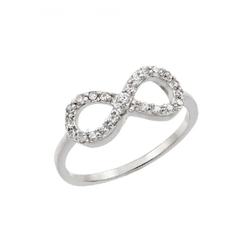 Silver 925 Rhodium Plated Infinity Eight Round Clear CZ Ring - STR01001