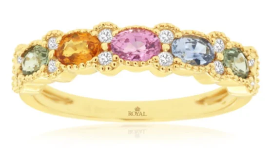 14K Yellow Gold 1.15cttw Fancy Sapphire & 0.17cttw Diamond Ring