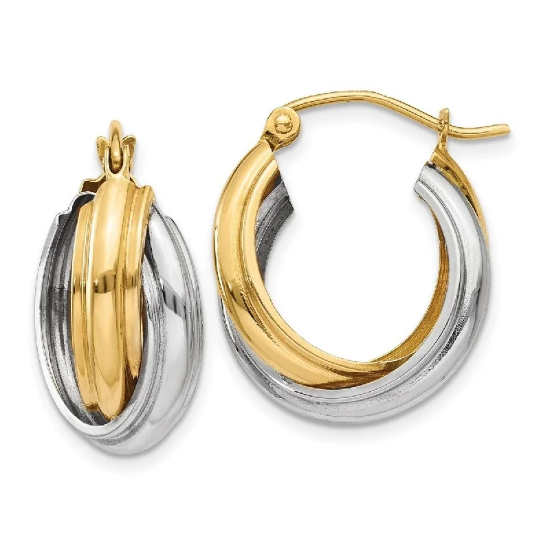 Curata 14k Two Tone Gold Polished Double 10x8mm Hoop Earrings