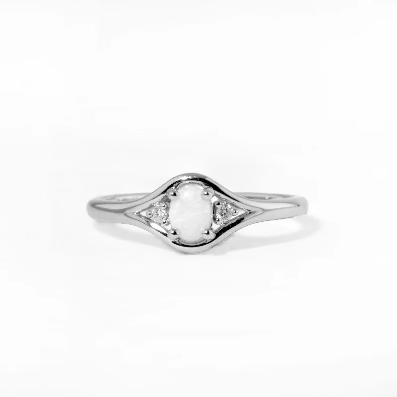 Sterling Silver 0.21ct Opal & 0.034cttw Diamond Ring