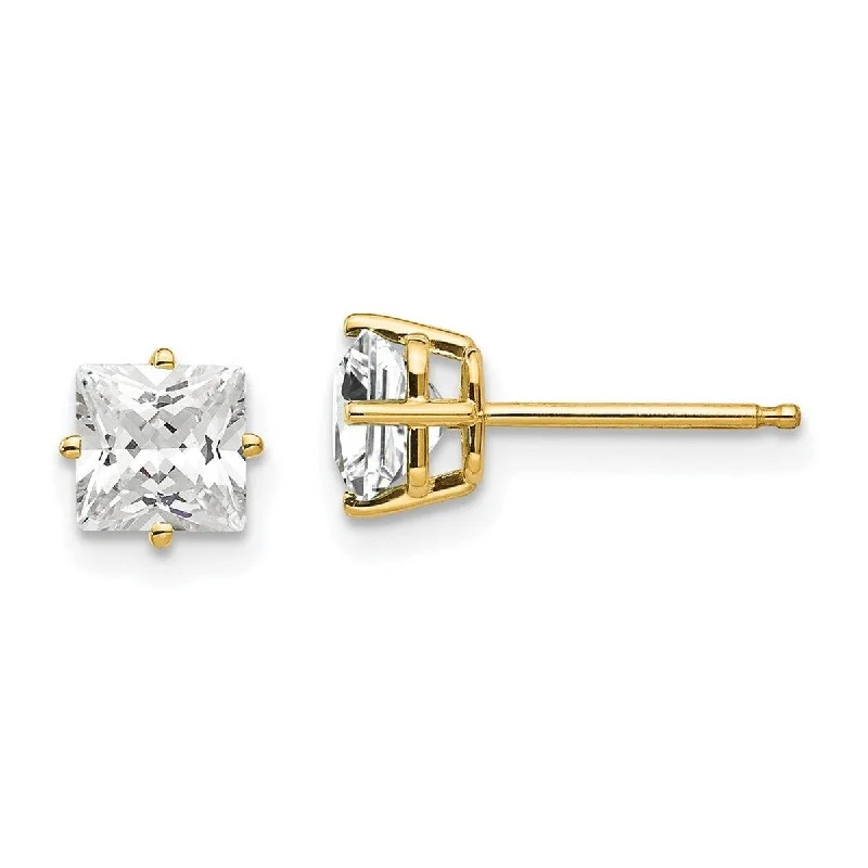 Curata 14k Yellow Gold Post Earrings 5mm Princess Cut CZ Cubic Zirconia Earrings