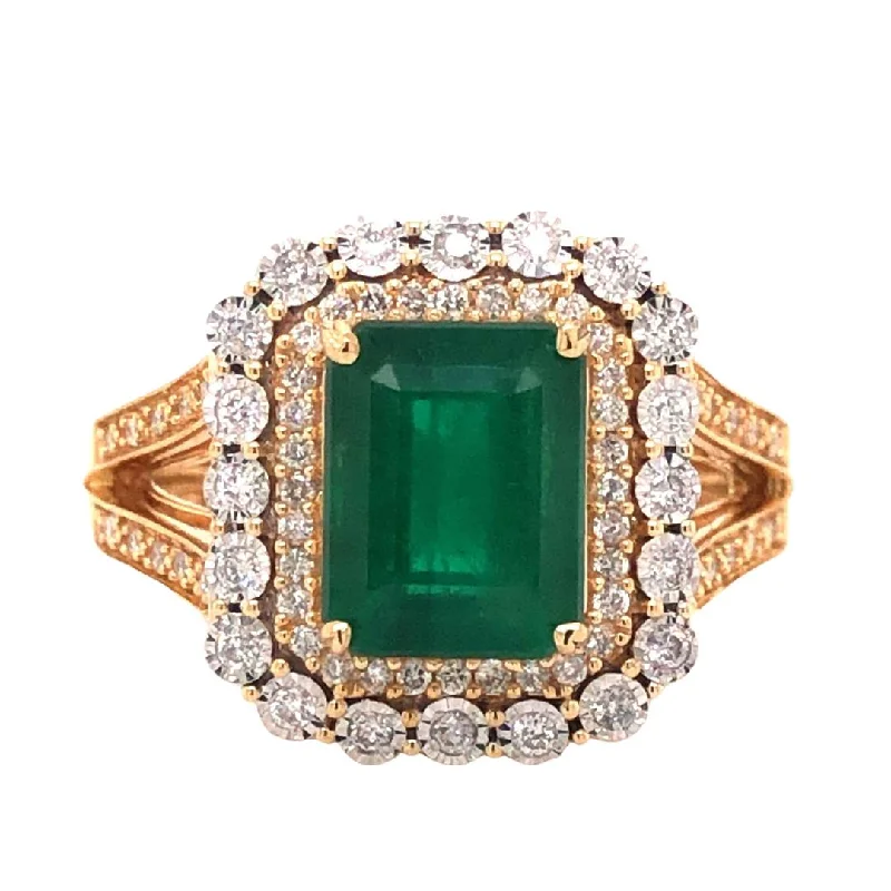 14K Yellow Gold Emerald & Diamond Ring