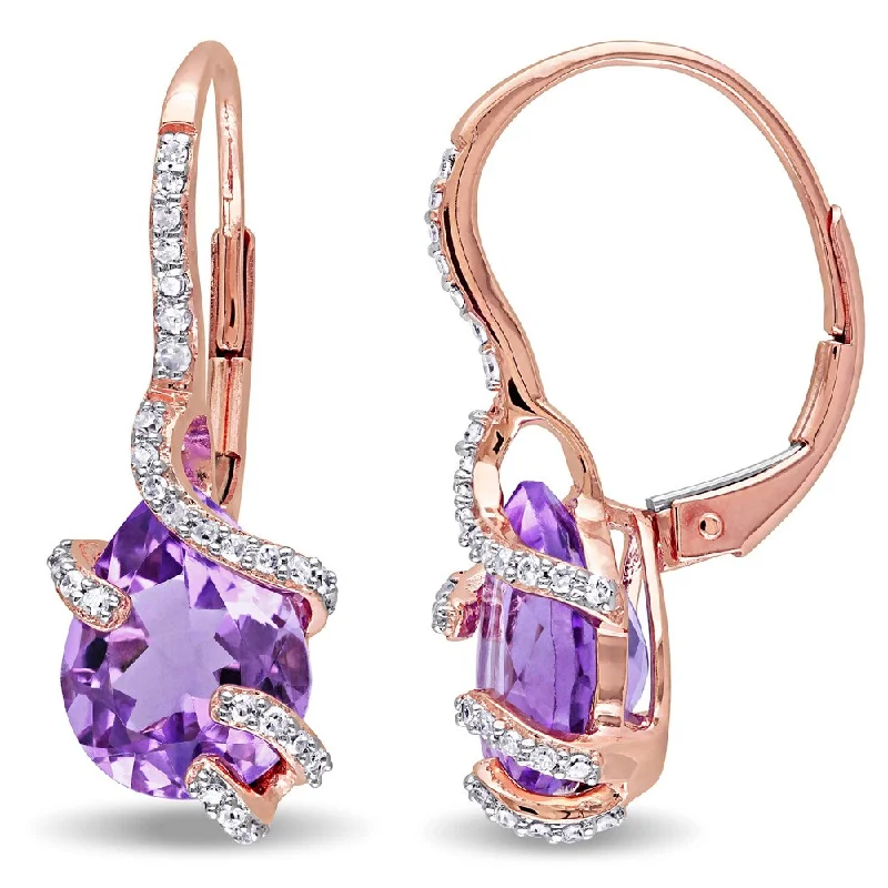 Miadora 10k Rose Gold Amethyst and 1/5ct TDW Diamond Bypass Dangle Earrings (G-H, I2-I3) - Purple