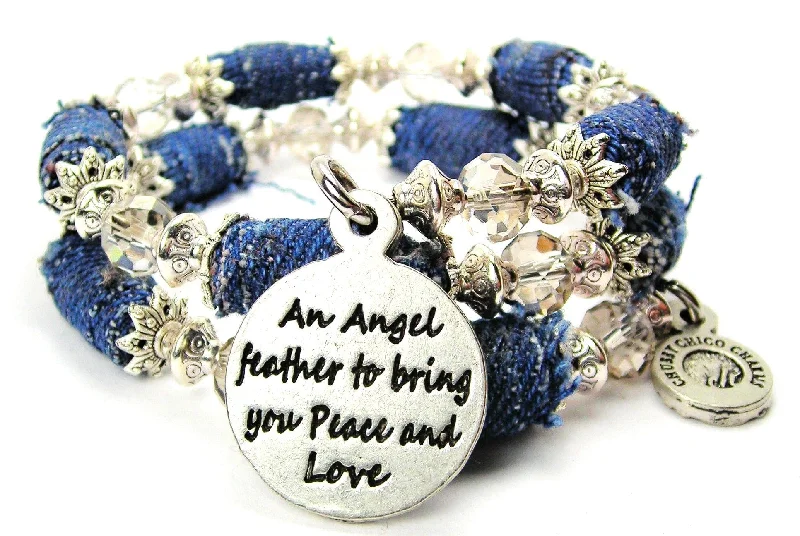 An Angel Feather To Bring You Peace And Love Blue Jean Beaded Wrap Bracelet