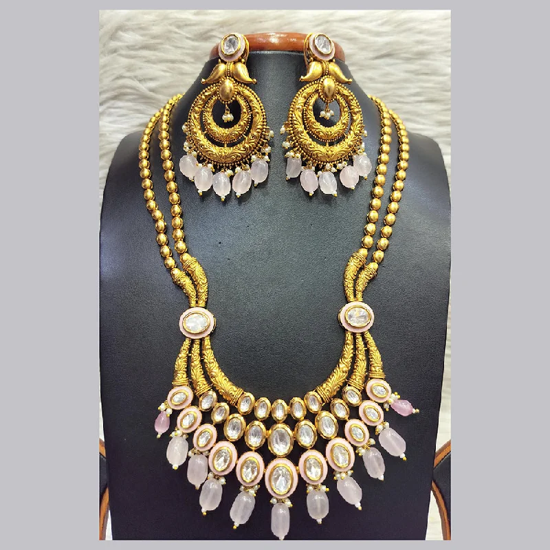 Jain Jewellers Gold Plated  Kundan And Beads Long Necklace Set