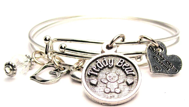 Teddy Bear Circle Expandable Bangle Bracelet Set