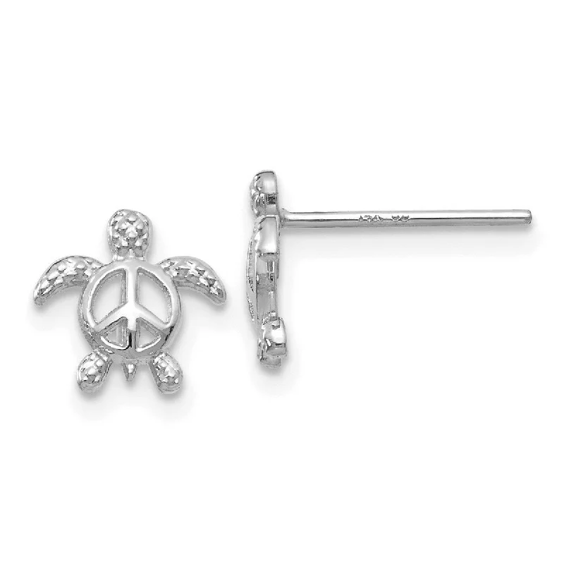 Curata 14k White Gold Peace Turtle Post Earrings - 9x8mm