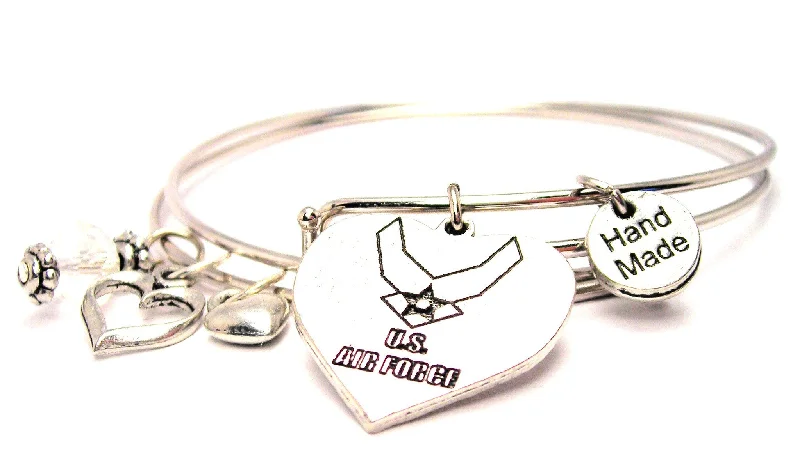 US Air Force Heart Expandable Bangle Bracelet Set