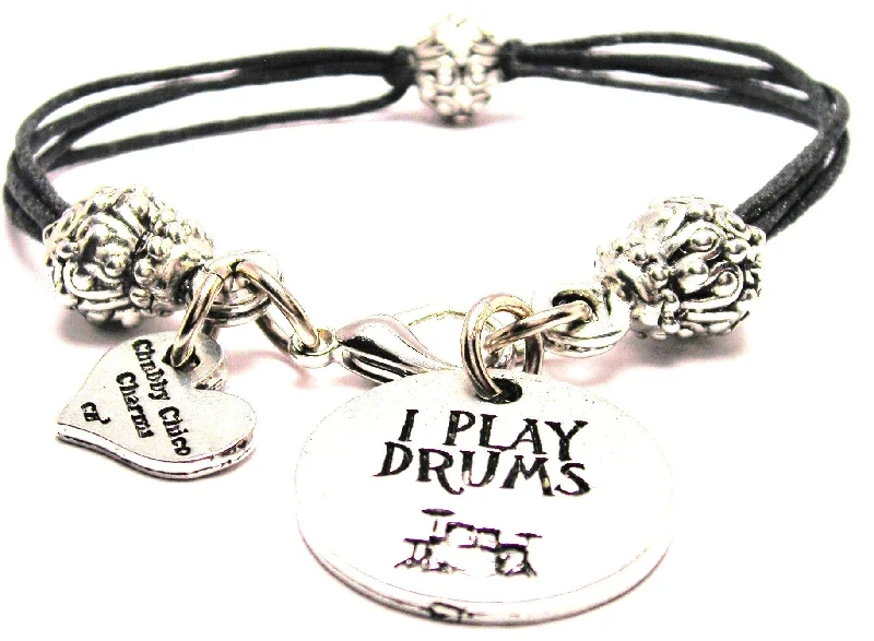 I Play Drums Beaded Black Cord Bracelet