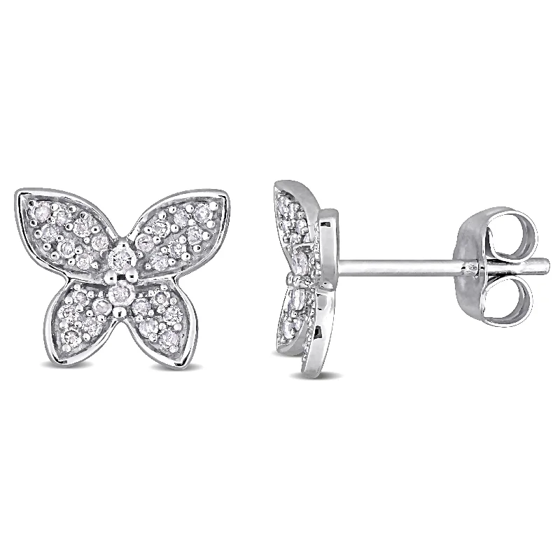 Miadora 10k White Gold 1/5ct TDW Diamond Clustered Butterfly Stud Earrings