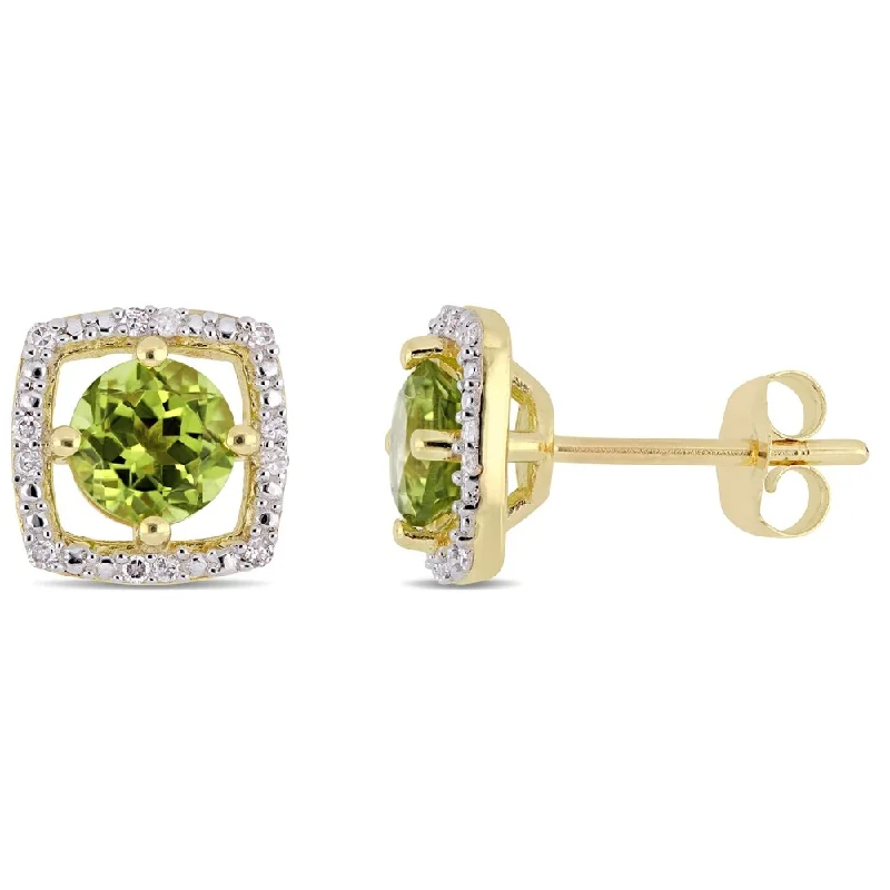 Miadora 10k Yellow Gold Peridot and Diamond Accent Floating Square Halo Stud Earrings