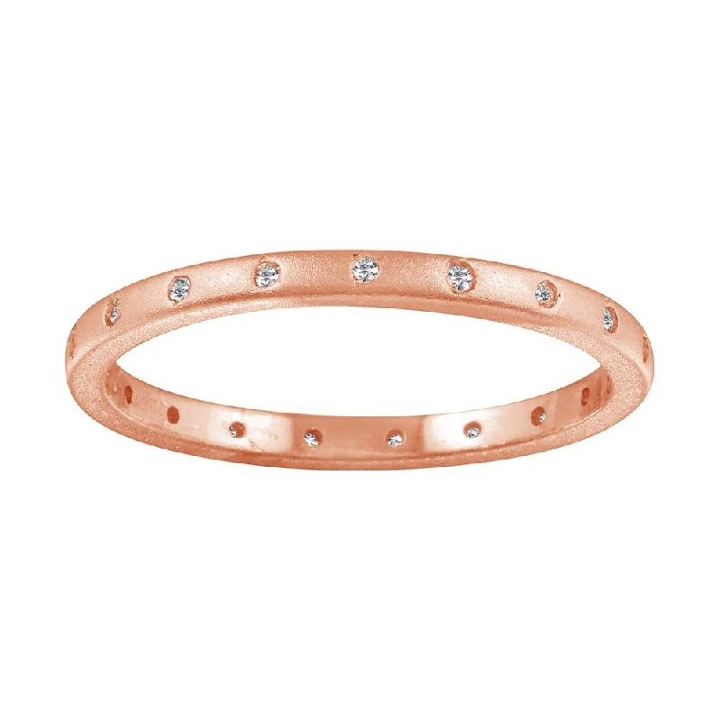 Matte Finish Rose Gold Plated 925 Sterling Silver CZ Eternity Ring - STR01112RGP