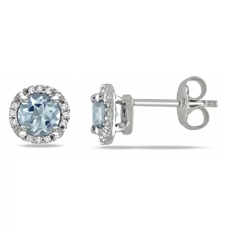 Miadora Sterling Silver Aquamarine and Diamond Accent Stud Earrings