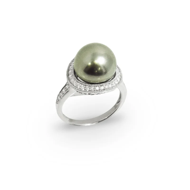 Tahitian Pearl and Diamond Ring