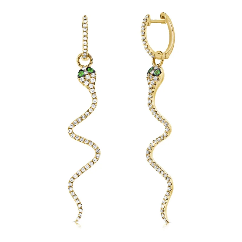 Joelle Snake Dangle Earrings Tsavorite & Diamonds 14K Yellow Gold