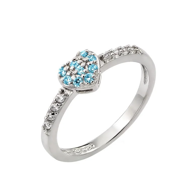 Rhodium Plated 925 Sterling Silver Clear Inlay CZ December Birthstone Heart Ring  - BGR00784DEC