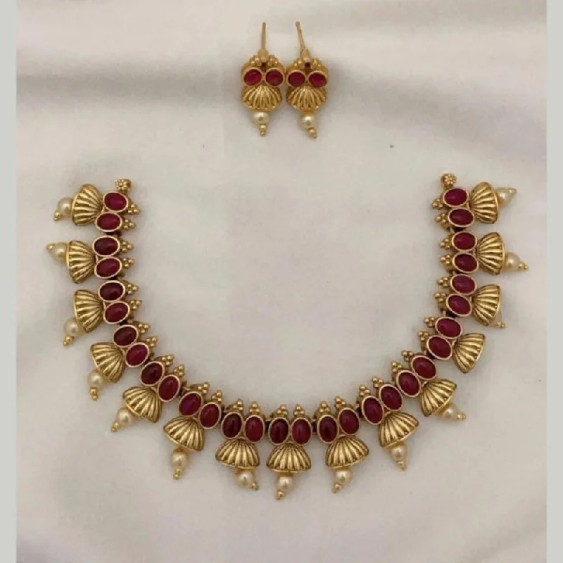 Joyful Jewel Art Matte Gold Plated Pota Stone Necklace Set