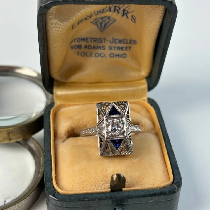 Art Deco Diamond Ring With Sapphire Accents .30 ct