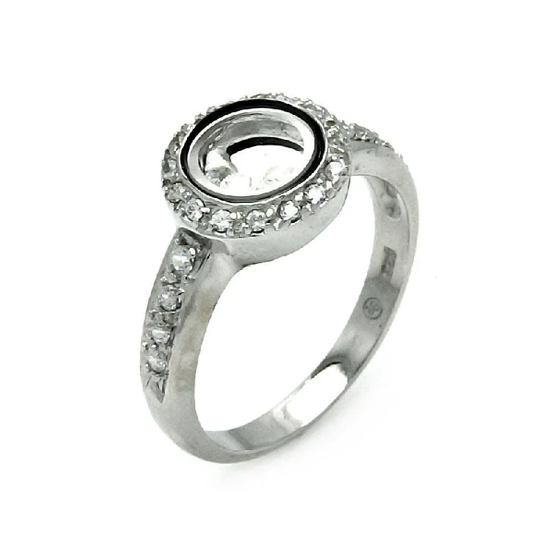 Silver 925 Rhodium and Black Rhodium Plated Outline Circle CZ Ring - STR00061