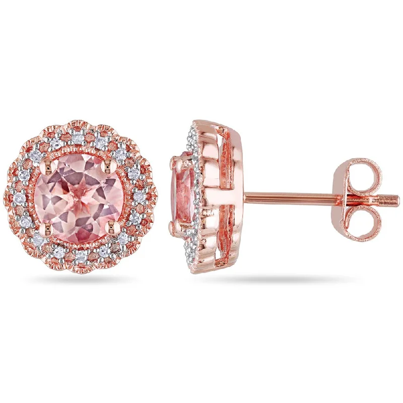 Miadora Roseplated Silver Morganite and 1/10ct TDW Diamond Earrings (H-I, I2-I3)