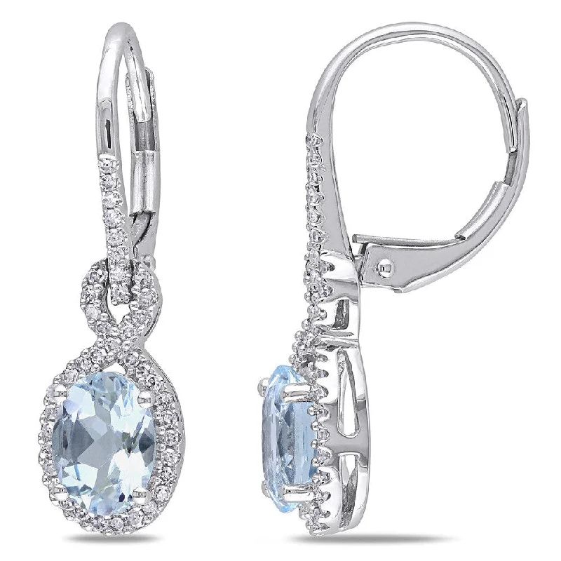 Miadora 10k White Gold Aquamarine and 1/4ct TDW Diamond Earrings (G-H, I1-I2)