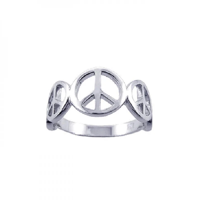 Silver 925 Rhodium Plated Peace Sign Half Ring - STR00596