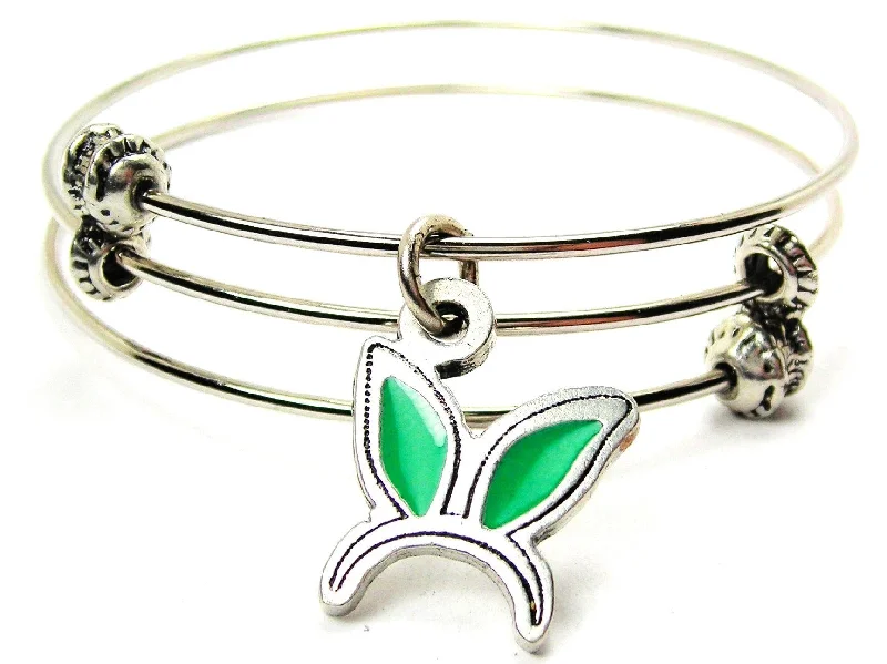 Bunny Ears Headband Hand Painted Green Triple Style Expandable Bangle Bracelet