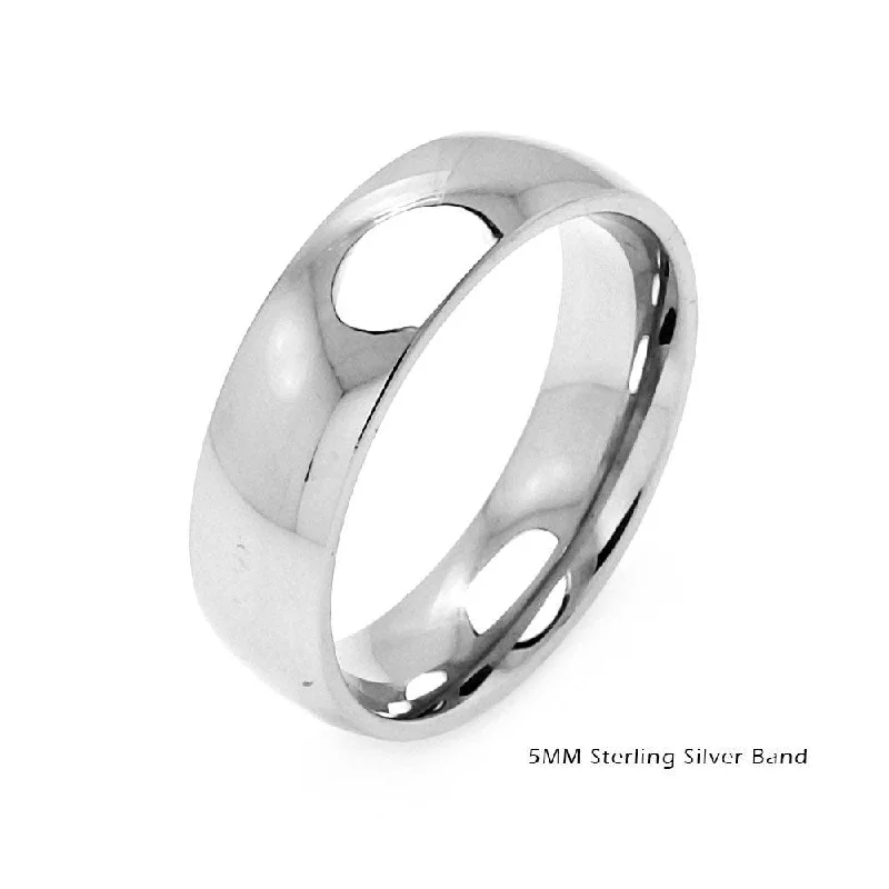 High Polished 925 Sterling Silver Plain Wedding Band Round Ring - RING01-5MM