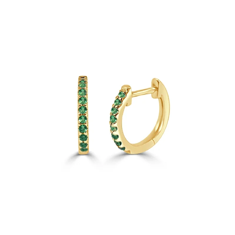 Joelle Emerald Huggie Earrings - 14K Gold Earrings U-Shaped Hoops With Green Emeralds