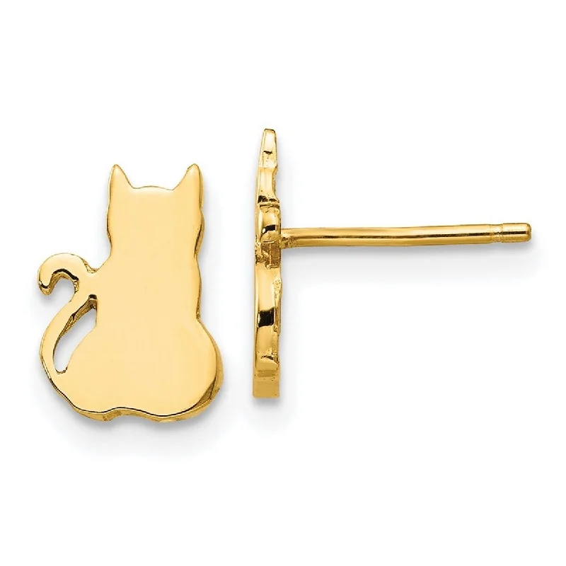 Curata 14k Yellow Gold 10x7mm Polished Cat Silhouette Post Earrings