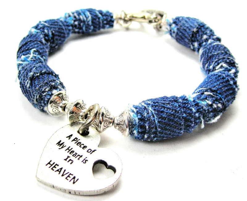 A Piece Of My Heart Is In Heaven Blue Jean Beaded Toggle Bracelet