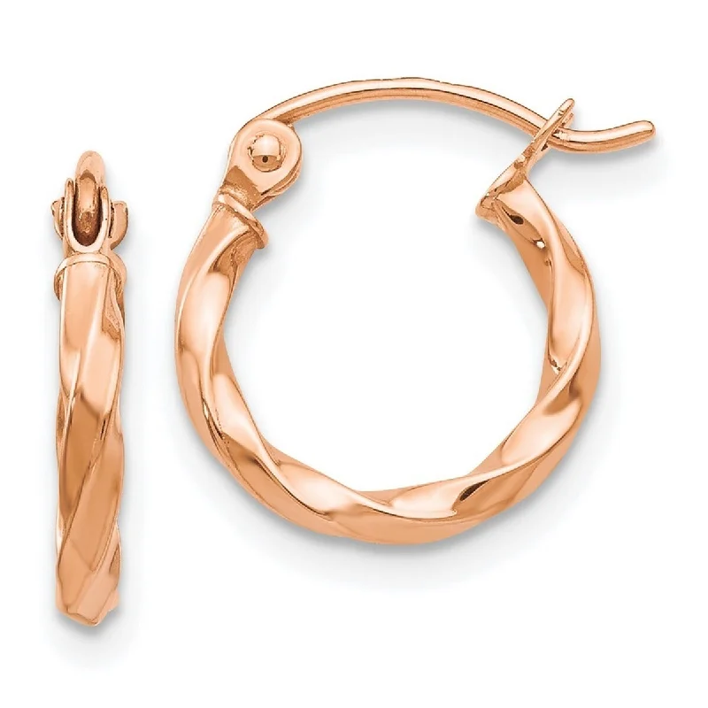 Curata 14k Rose Gold Twisted 2x12mm Hoop Earrings