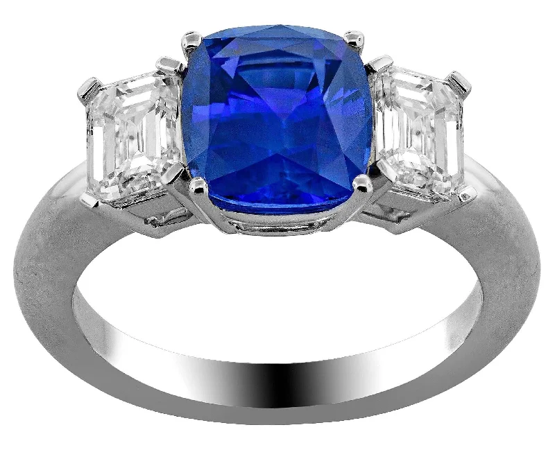 Cushion Sapphire & Emerald Cut Diamond Ring