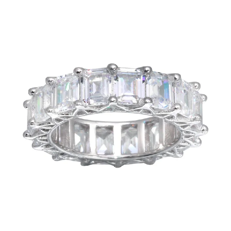 925 Sterling Silver Emerald Cut CZ Eternity Band Ring - GMR00289