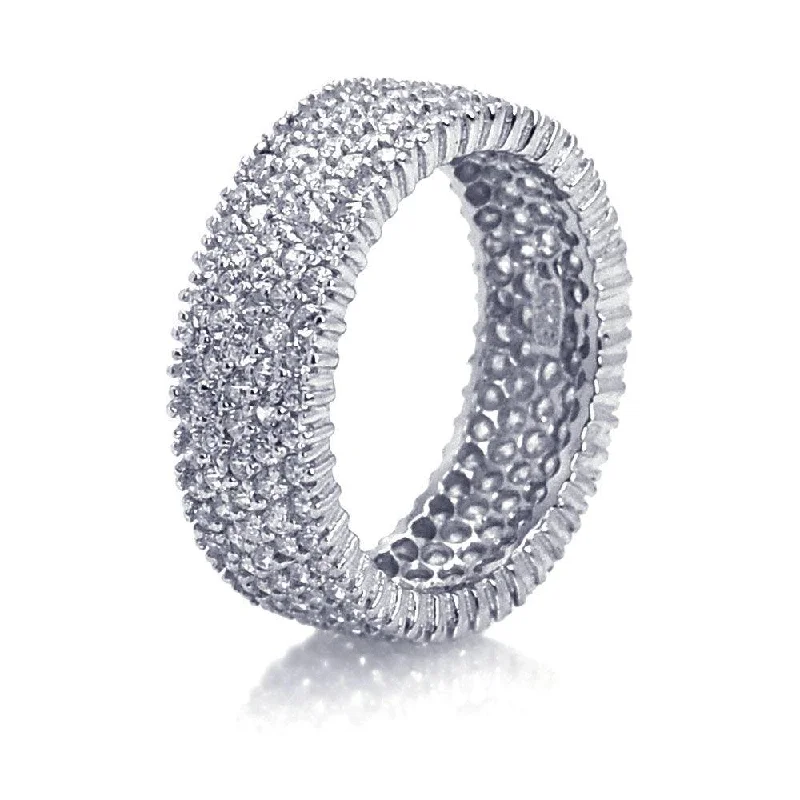 Silver 925 Rhodium Plated Pave Set Clear CZ Eternity Ring - STR00448CL