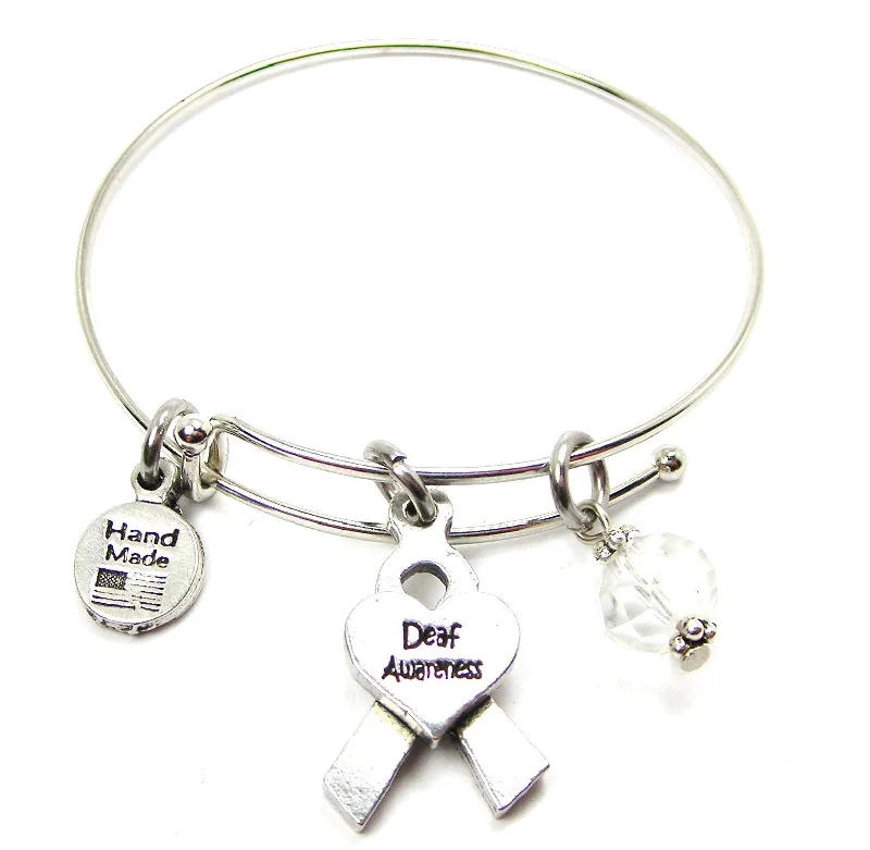 Deaf Awareness Ribbon Bangle Bracelet