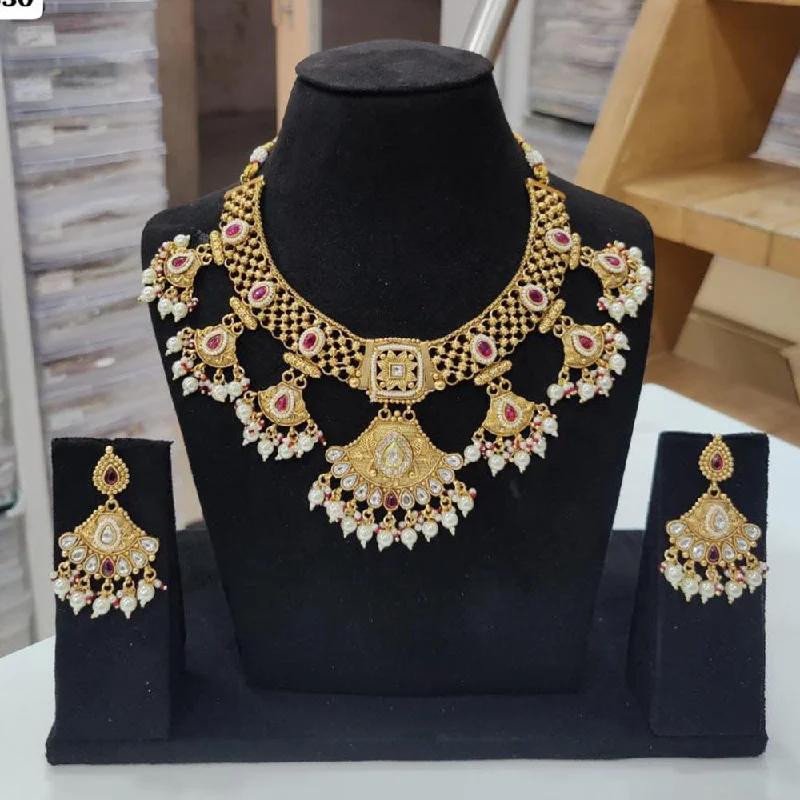 JCM Gold Plated Pota Stone And Pearls Necklace Set