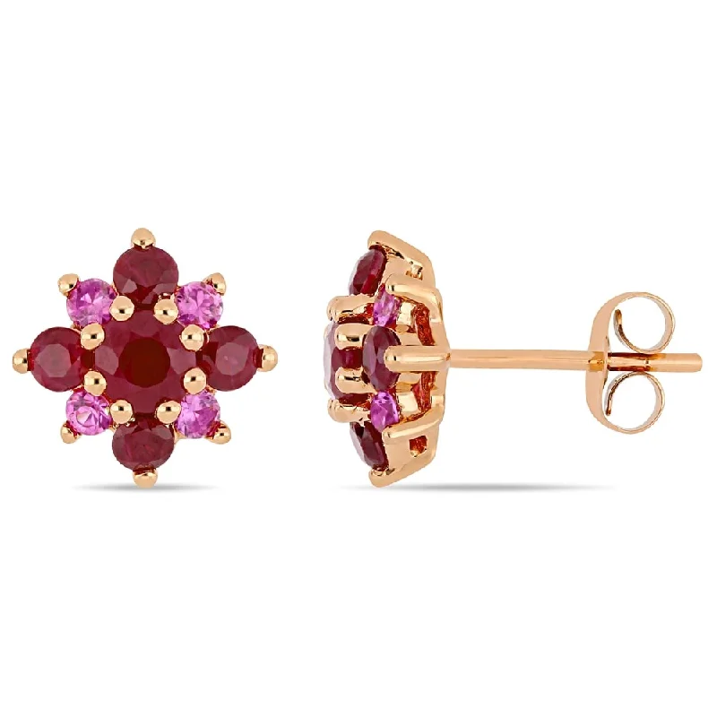 Miadora 14k Rose Gold Ruby Pink Sapphire Cluster Star Stud Earrings