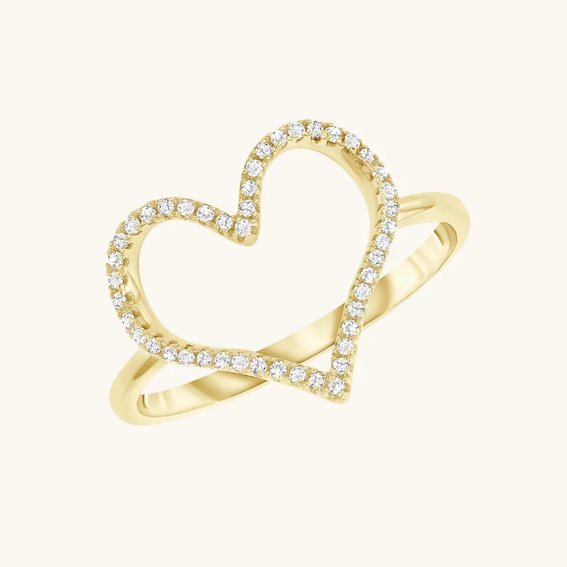 Open Heart Diamond Ring