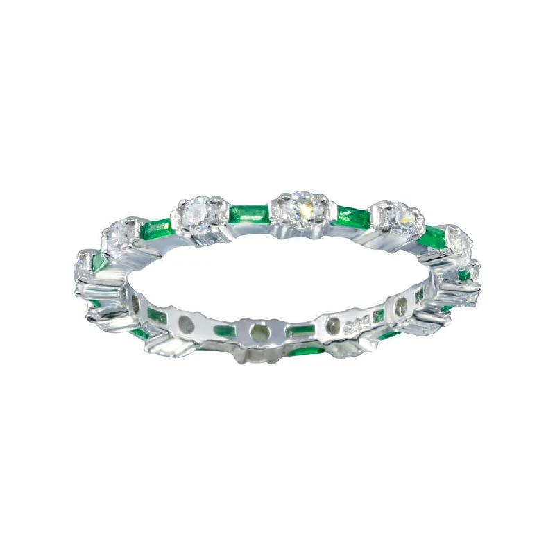 925 Sterling Silver Alternating Green Clear CZ Eternity Band - BGR01311GRN