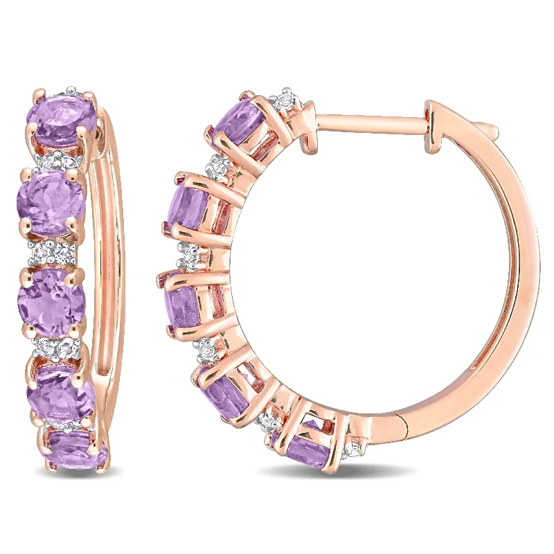 Miadora Amethyst and White Topaz Hoop Earrings in Rose Plated Sterling Silver