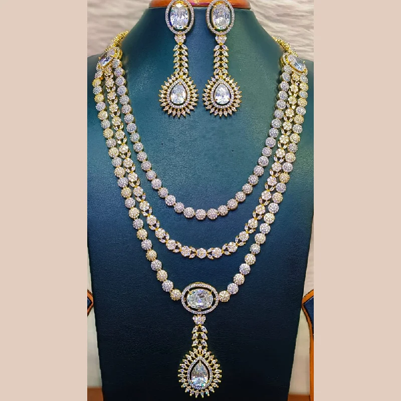 Jain Jewellers Gold Plated AD Long Necklace Set