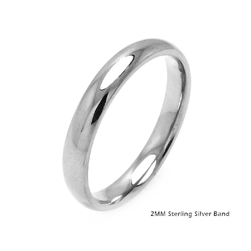 High Polished 925 Sterling Silver Plain Wedding Band Round Ring - RING01-2MM